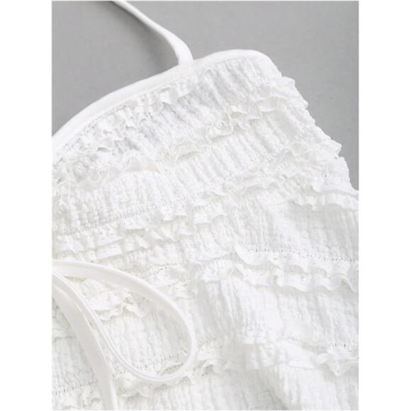 Women's Halter Crop Tops Drawstring Tie White - Picture 3 of 5